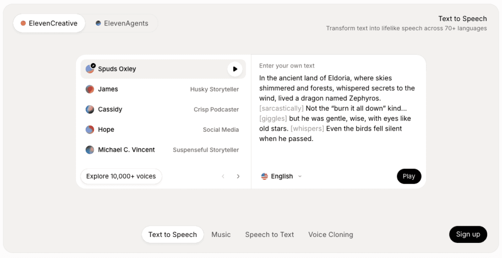 Elevenlabs Free plan