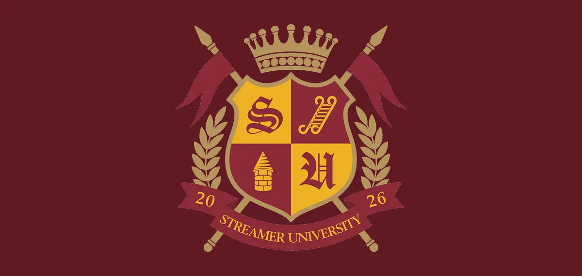 Streamer University 2026 crest in maroon and gold with a shield, crown and laurels