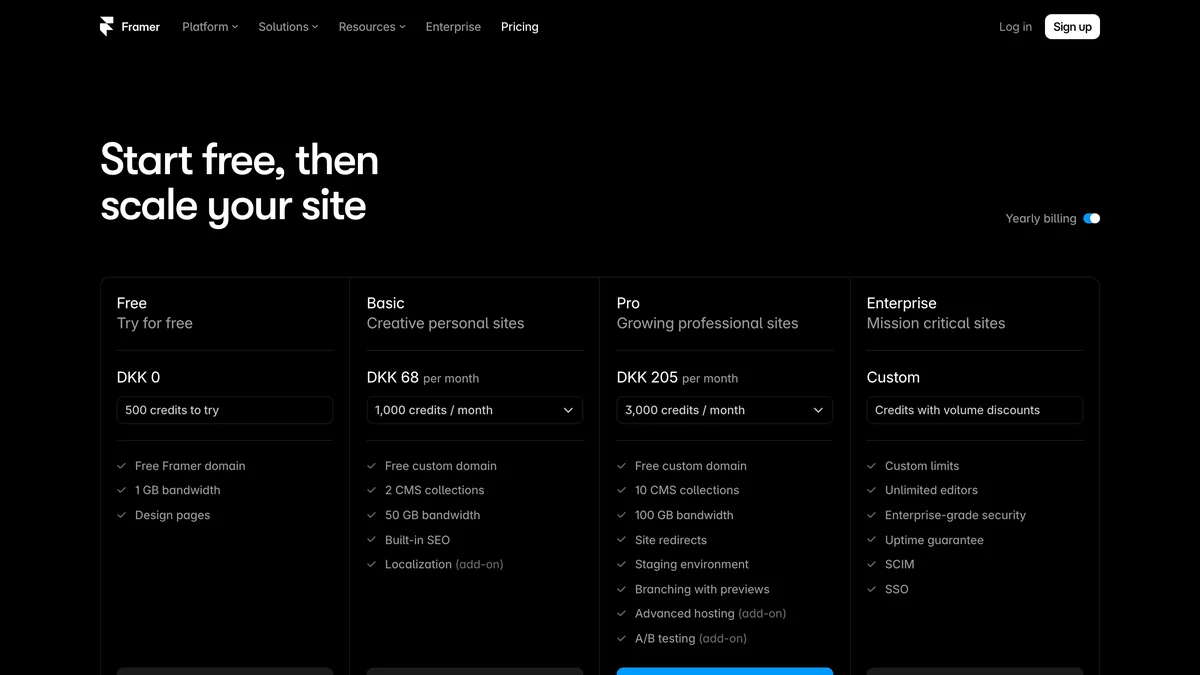 Framer screenshot — What Framer SEO Costs: Basic vs Pro in DKK