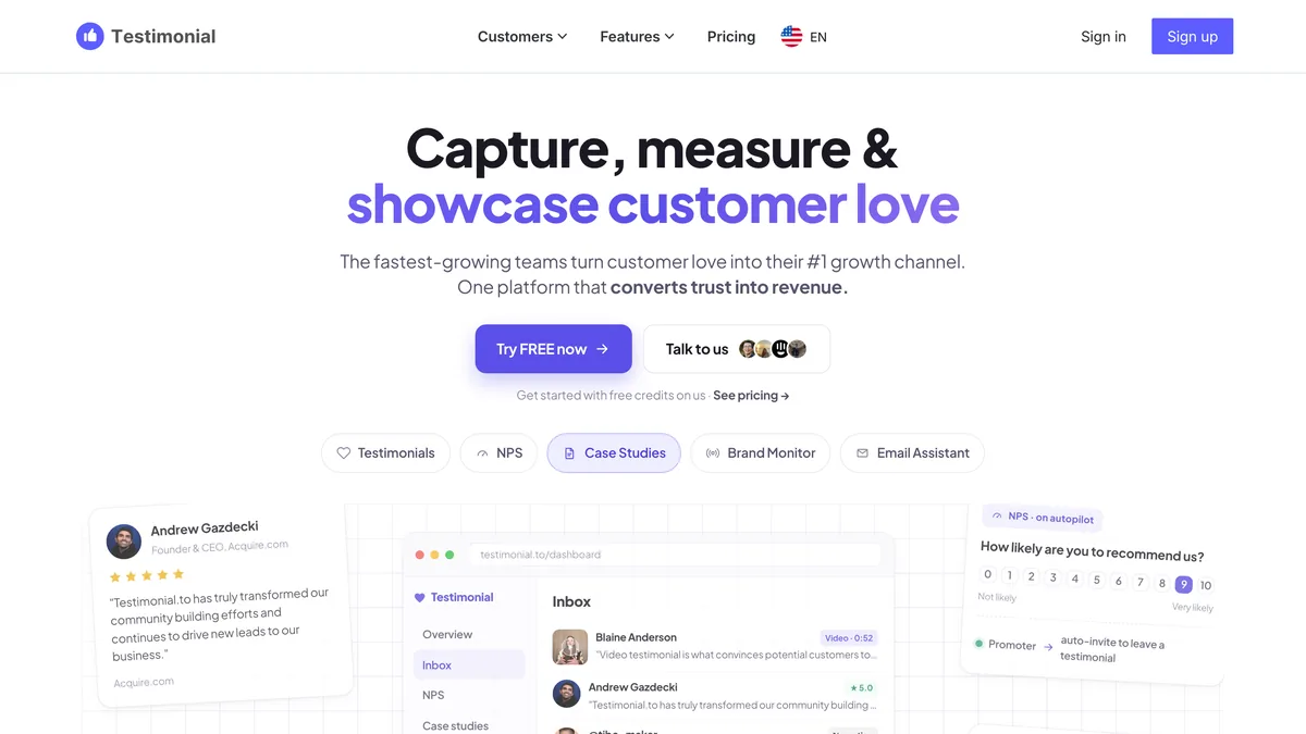 Testimonial.to screenshot — How Senja Stacks Up Against Testimonial.to and Other Options