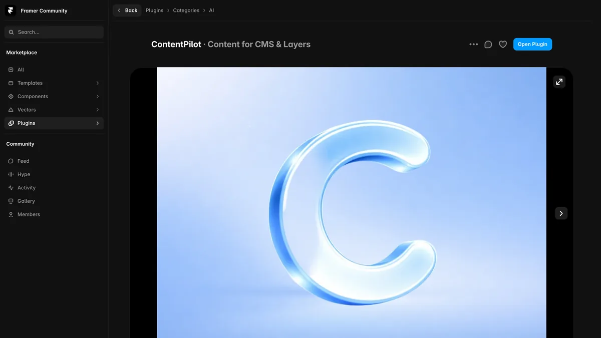 Framer screenshot — The ContentPilot Plugin Is the Only Way to Add a Custom API Key to Framer