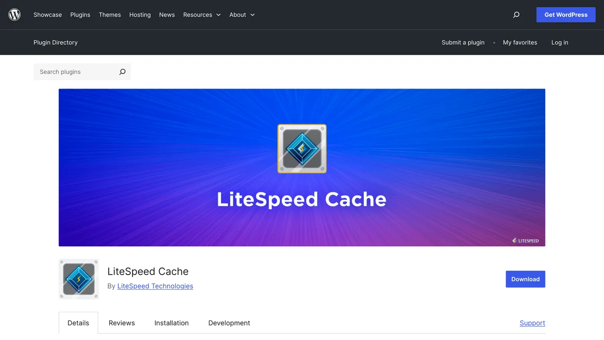 LiteSpeed Cache on wordpress.org — the free caching plugin we run